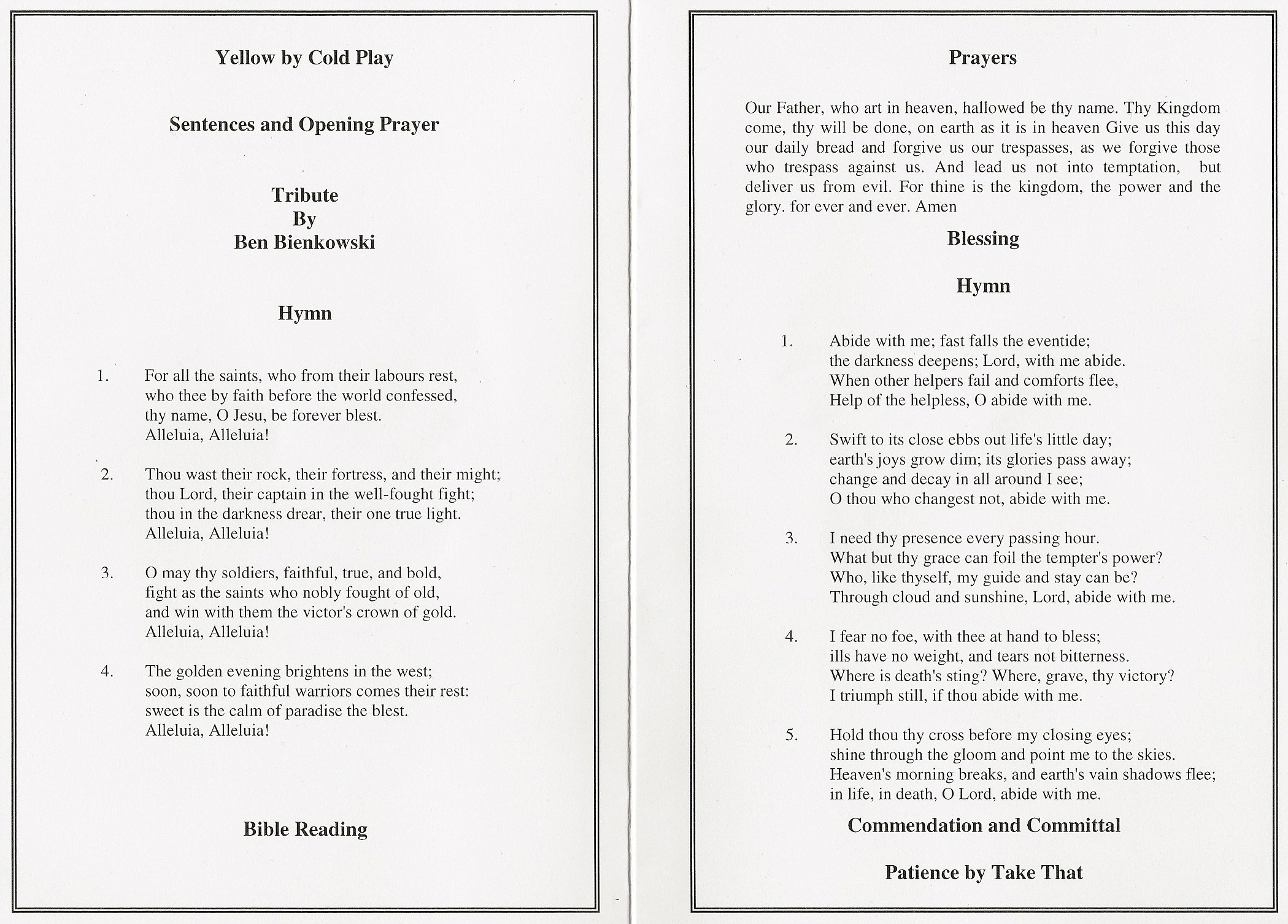 Templates For Funeral Order Of Service DocTemplates